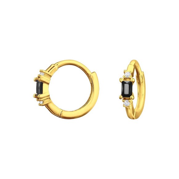 Martin Pere Jewelry - 14k Gold Vermeil Black Baguette Huggie Hoops - Elegant Everyday Earrings